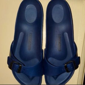 Navy blue birkenstock slip on flat sandals